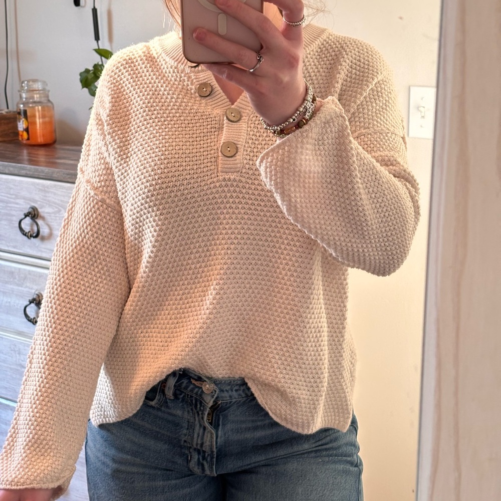 Cream Waffle Knit Sweater